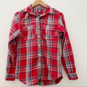 Jcrew red plaid flannel button down cotton xsmall